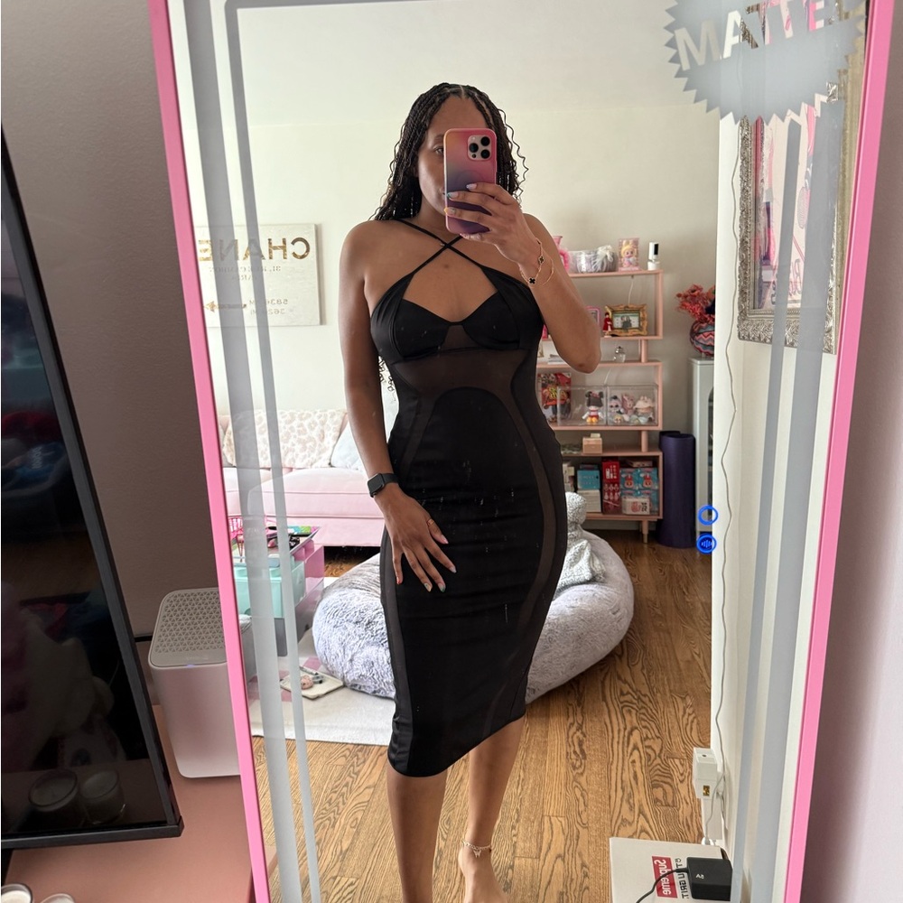 ASOS Black Sheer Midi Dress size 10